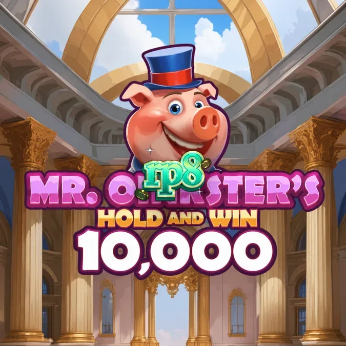 Tampilan visual slot Mr. Oinkster’s Hold & Win 10,000 dengan tema celengan babi
